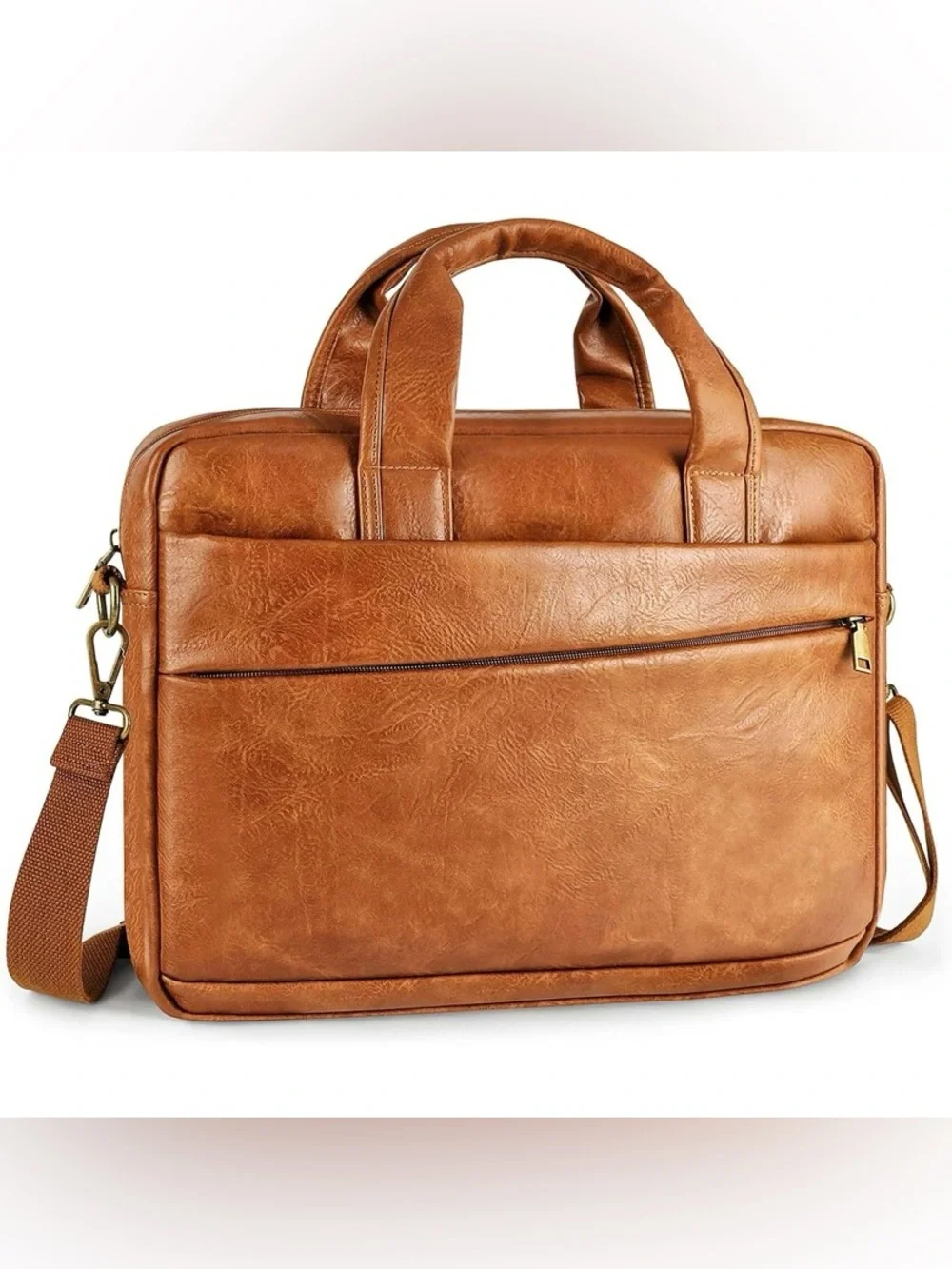Men's Tan PU Leather Briefcase Laptop Bag